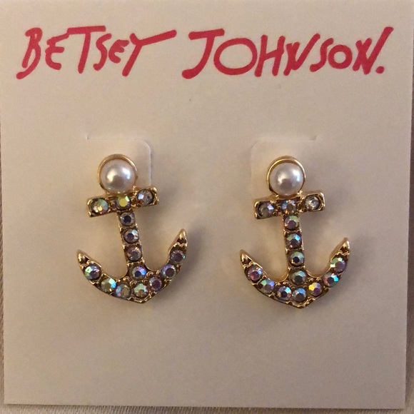 Betsey Johnson Gold Tone Cruise Control Anchor Stud Earrings Crystal Accents NWT - Picture 4 of 11